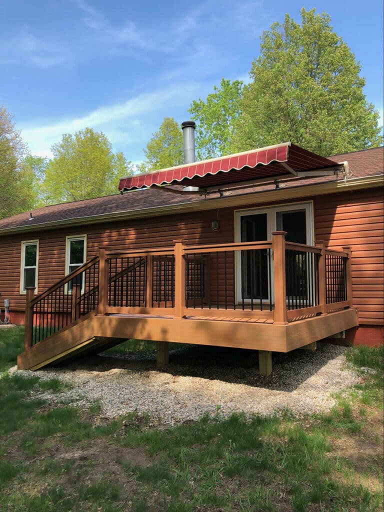 outside deck awning - red striped - Marygrove Awnings