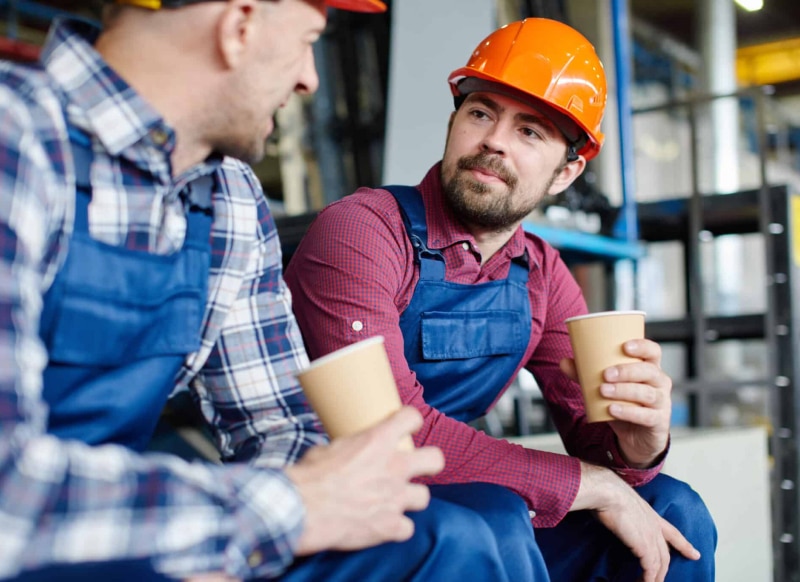 Workers chatting over coffee