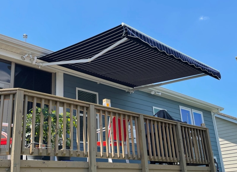 Blue Awning Over Deck