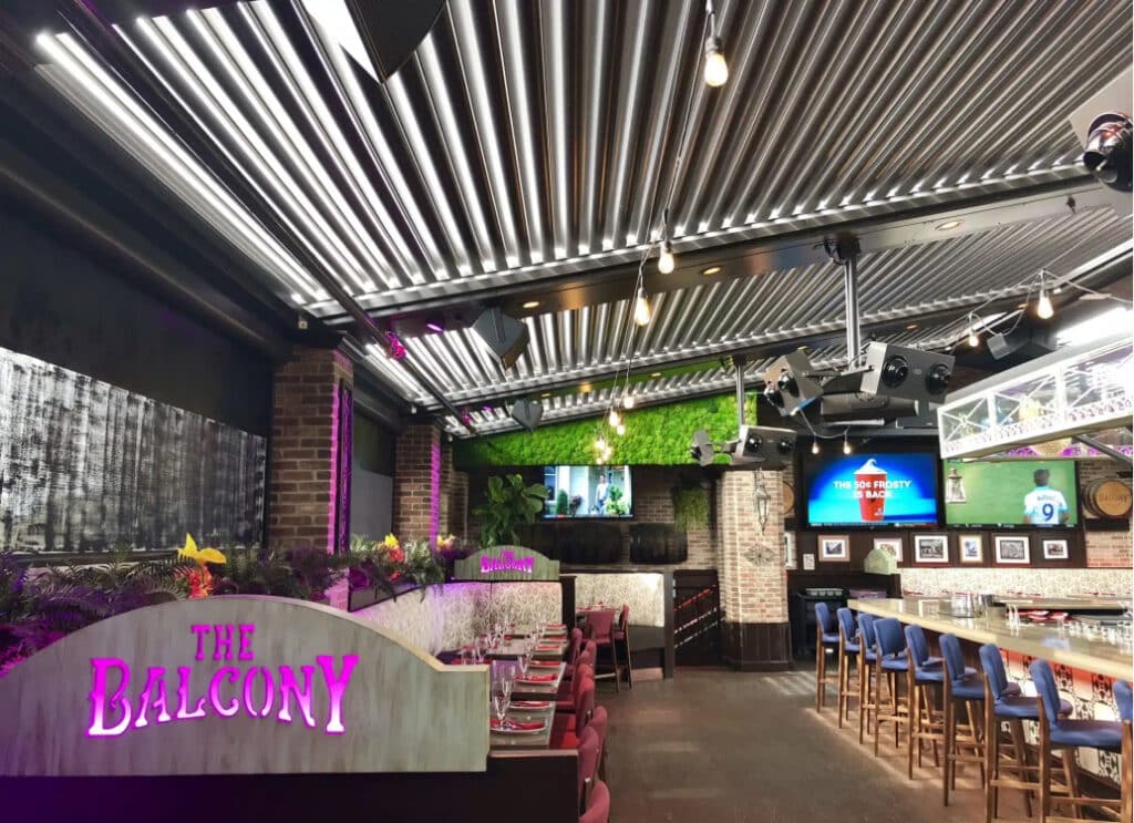 Louvered Roof with slats open at restaurant