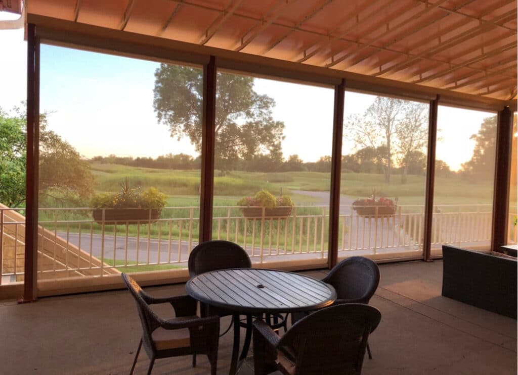 Window screens at golf course