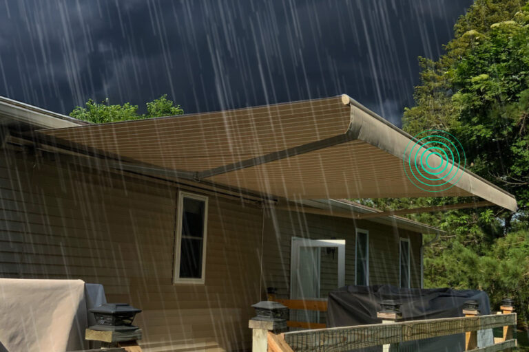 Awning with smart awning protection from wind and rain