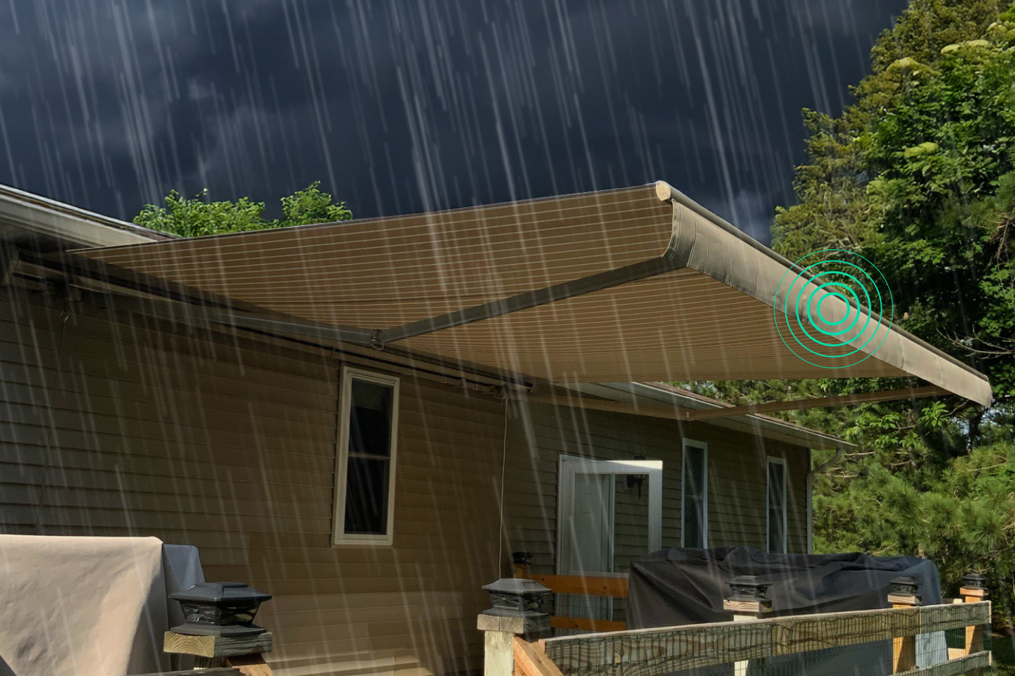 Awning with smart awning protection from wind and rain