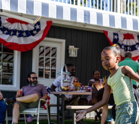 playing games in front of an awning