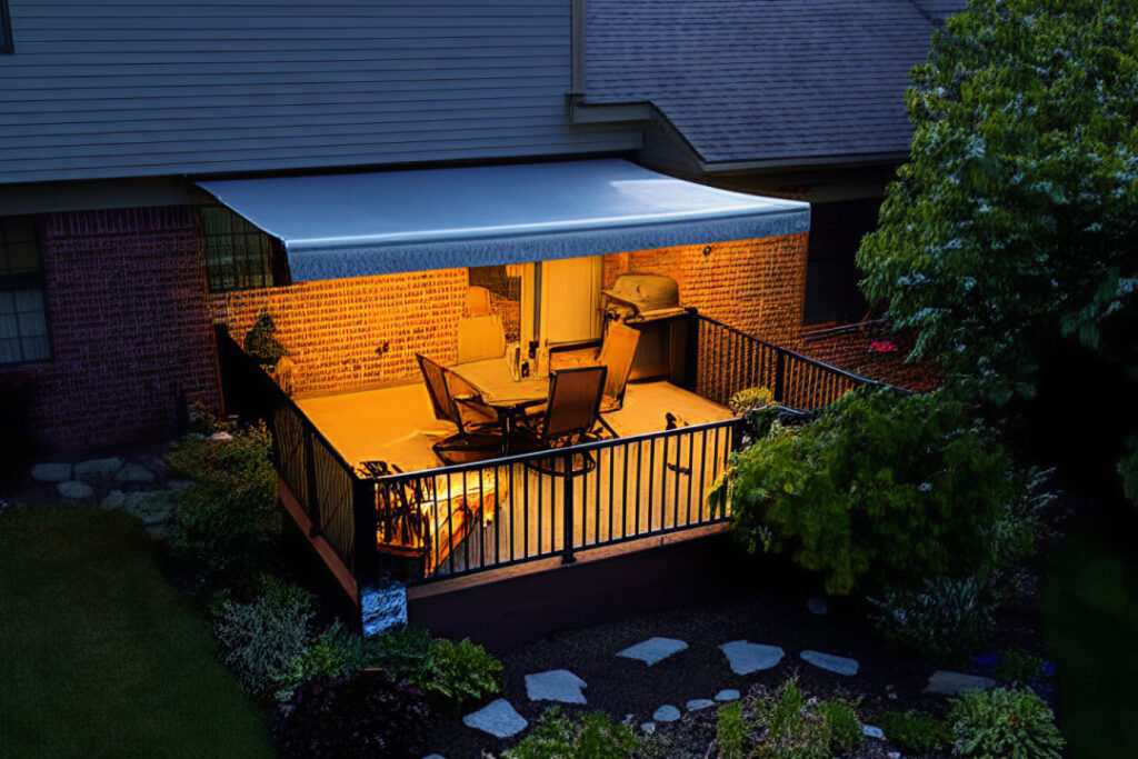 LED lights under a Marygrove awning