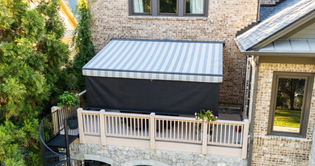 awning with front screen on second story deck