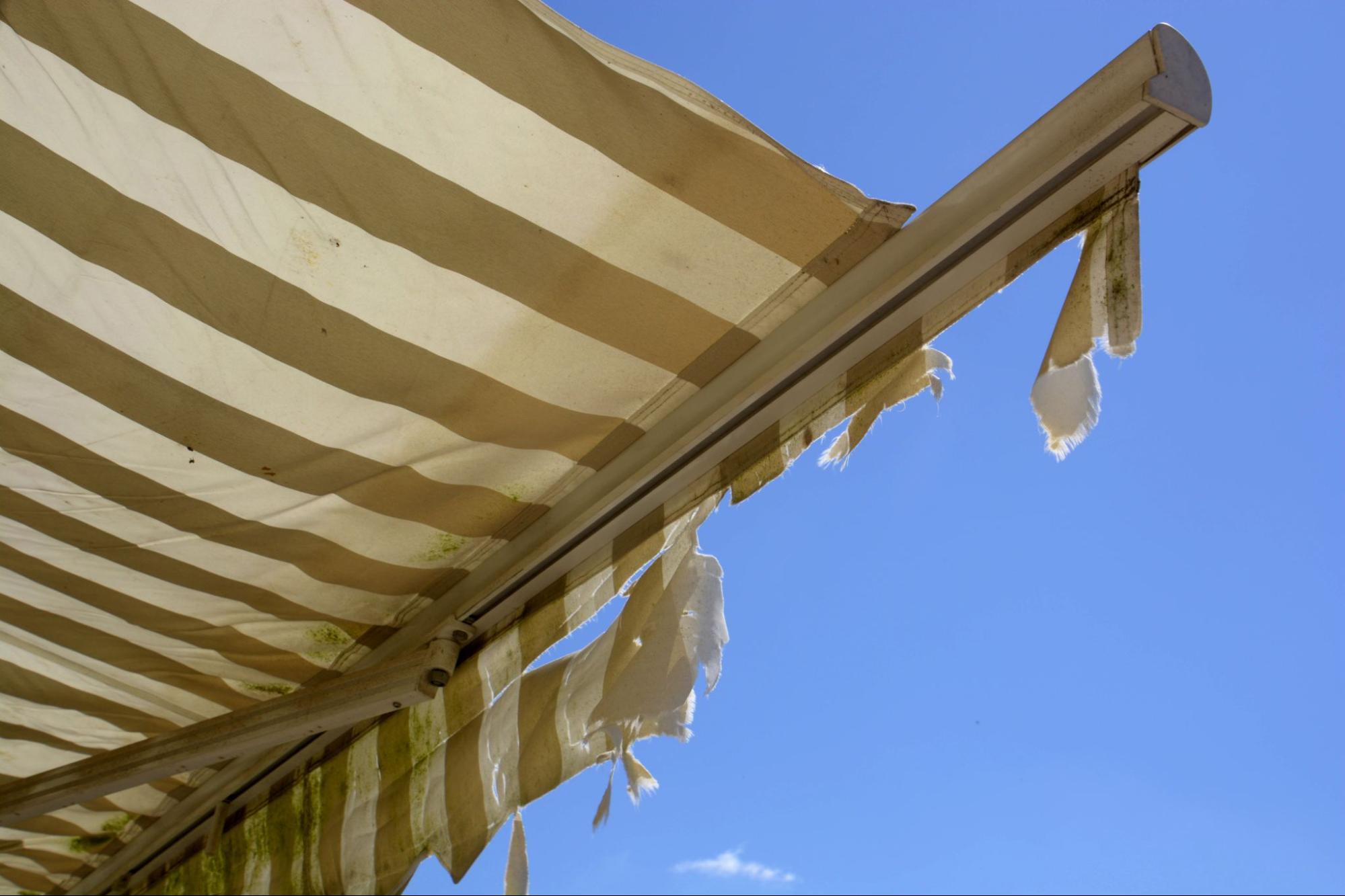 Torn fabric on an awning