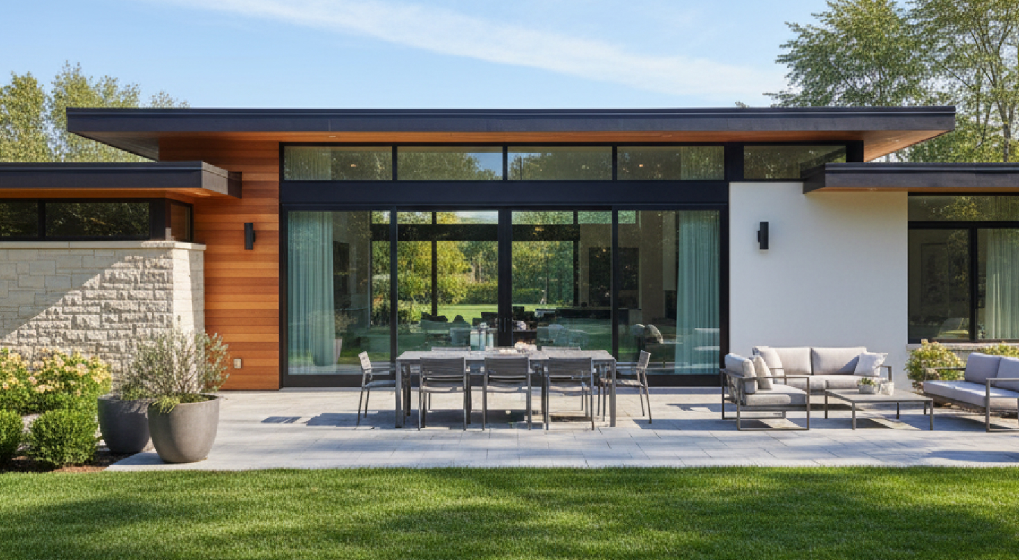 patio with retractable awning after awning