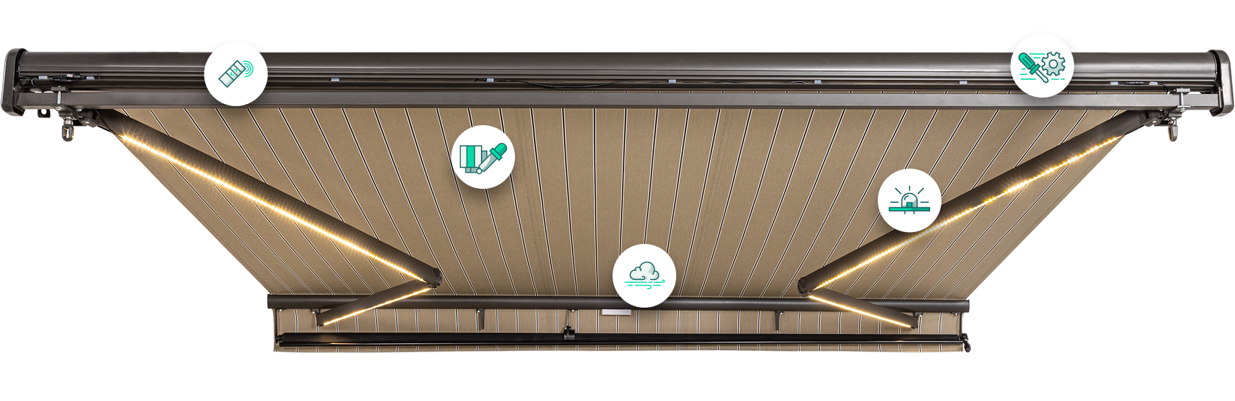 tan Marygrove retractable awning with features outlined