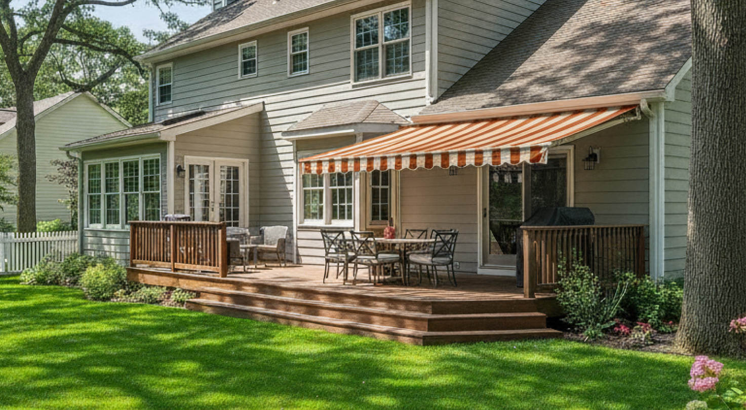elevated porch with retractable awning after photo