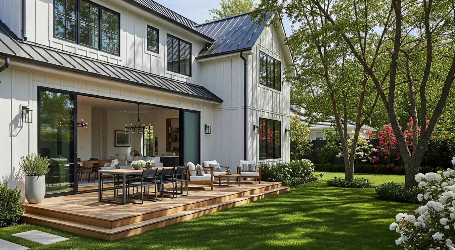 high end home with porch