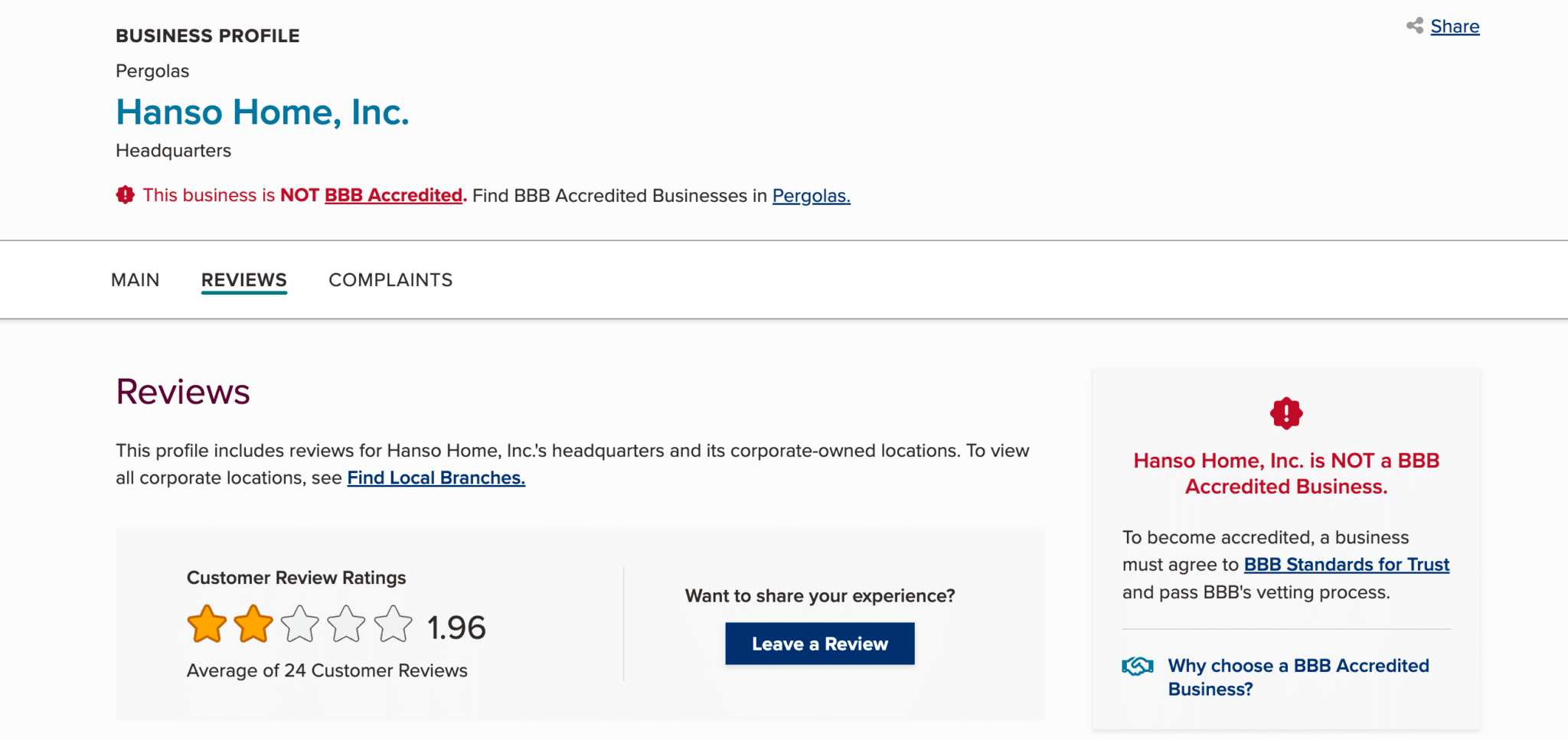 Hanso Non BBB Accredited Image