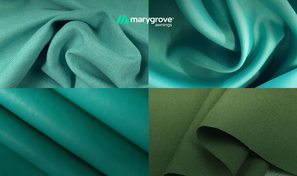 Awning fabric samples in acrylic, polyester, vinyl, and canvas