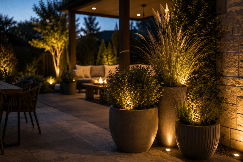 landscape accent lighting for an outdoor patio